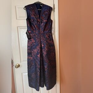 Kay Unger Blue and Copper Floral Midi Jumpsuit
